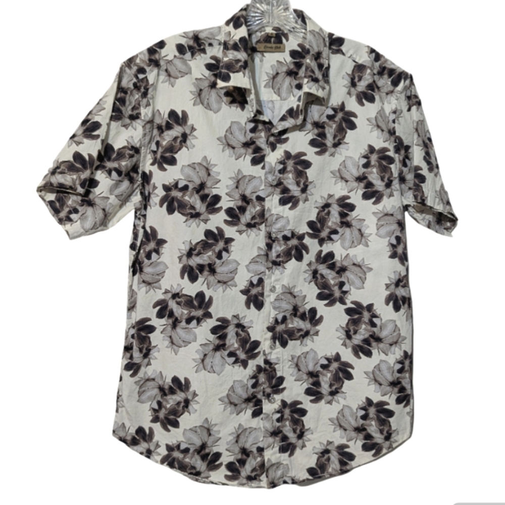 Brown and Cream Casual Floral Button Down Shirt Size: Medium